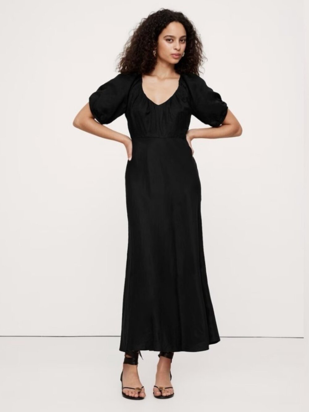 NWT Banana Republic Viscose-Linen Ruched Maxi Dress - Black | Size 0